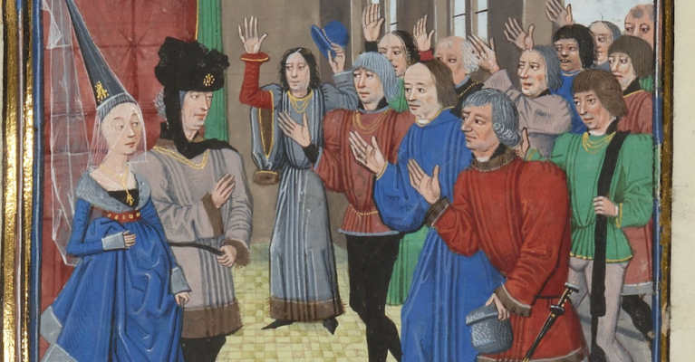 Illustrasjon av lordene som hyller hertugen og hertuginnen i Bretagne