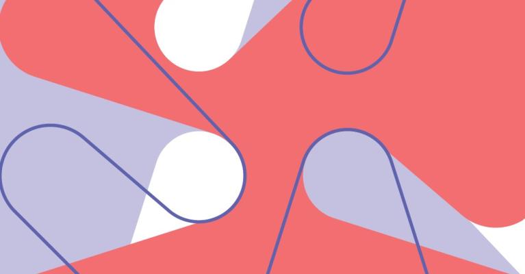 Illustrasjon til forsiden av Tidsskrift for kjønnsforskning 1-25 med illustrasjon i bølgende former i rosa, hvitt og lilla, utsnitt av Kildens K-logo