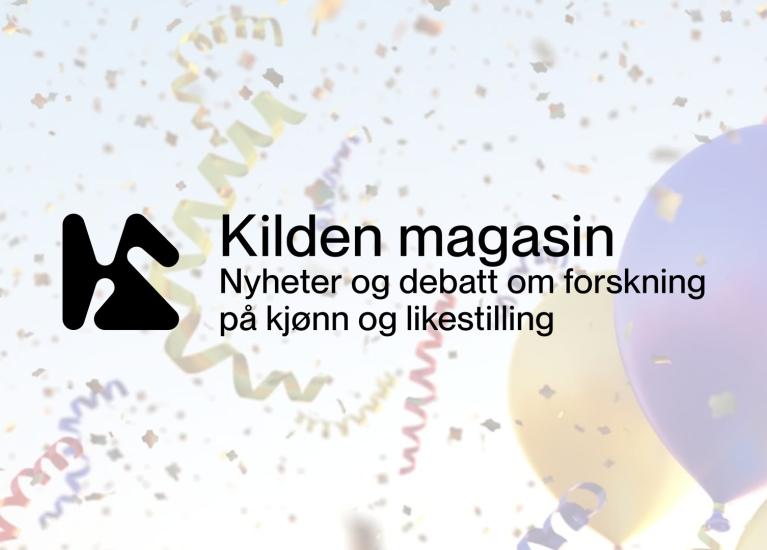 Logoen til Kilden magasin over en bakgrunn med ballonger og konfetti.