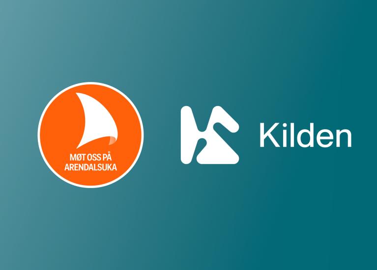 Logoen til Arendalsuka og Kildens logo på mørg grønn bakgrunn