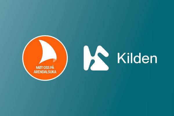 Logoen til Arendalsuka og Kildens logo på mørg grønn bakgrunn